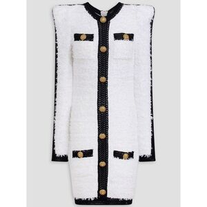 Balmain Embellished Black & White Tweed Mini Dress Size 40 – Like New